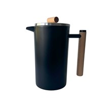 French Press elegant aus Edelstahl, doppelwanding mit Buche-Holzgriff;