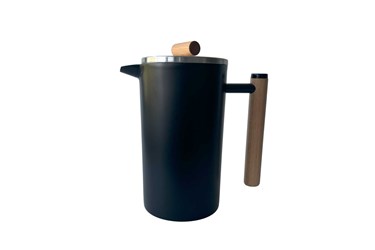 French Press elegant aus Edelstahl, doppelwanding mit Buche-Holzgriff;