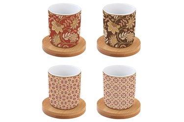 Set 4 Tazzine caffè 110ml in porcellana con piattino in bambù